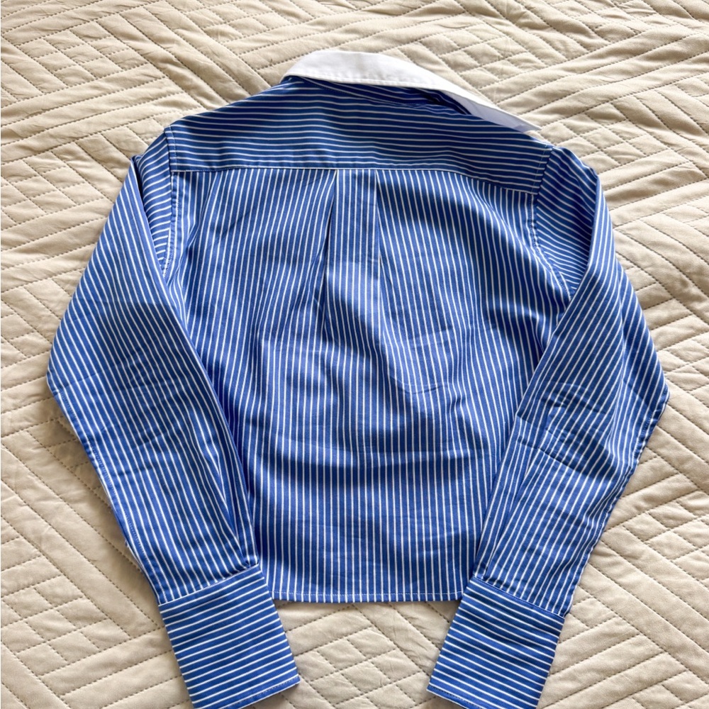 Madewell Blue Striped Shirt with White Collar - Picture 3 of 3